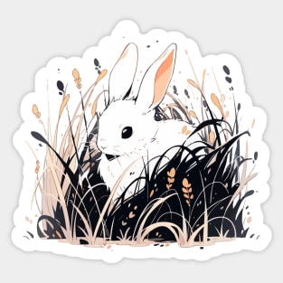 White rabbit in tall grass Sticker